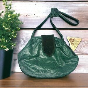 𝅺DEADSTOCK! NWT Vintage Green Leather MimoSacs Crossbody Pouch